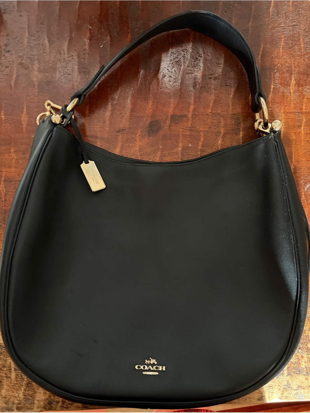 Coach Black Leather Hobo Shoulder Bag with Gold Hardware